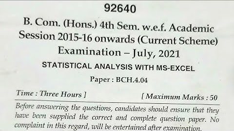 B.Com. (Hons.) 4th Sem. (Current Scheme)Examination - July, 2021 STATISTICAL ANALYSIS MDU University
