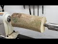 Woodturning Log to a flowers art!! #2 【木工旋盤】職人技で木の枝からキノコのオブジェを作る！