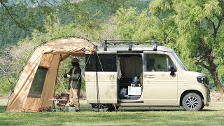【車中泊】新しいテントと軽自動車でソロキャンプ| ワークマン耐久撥水ジョイントシェルター|minivan car camping