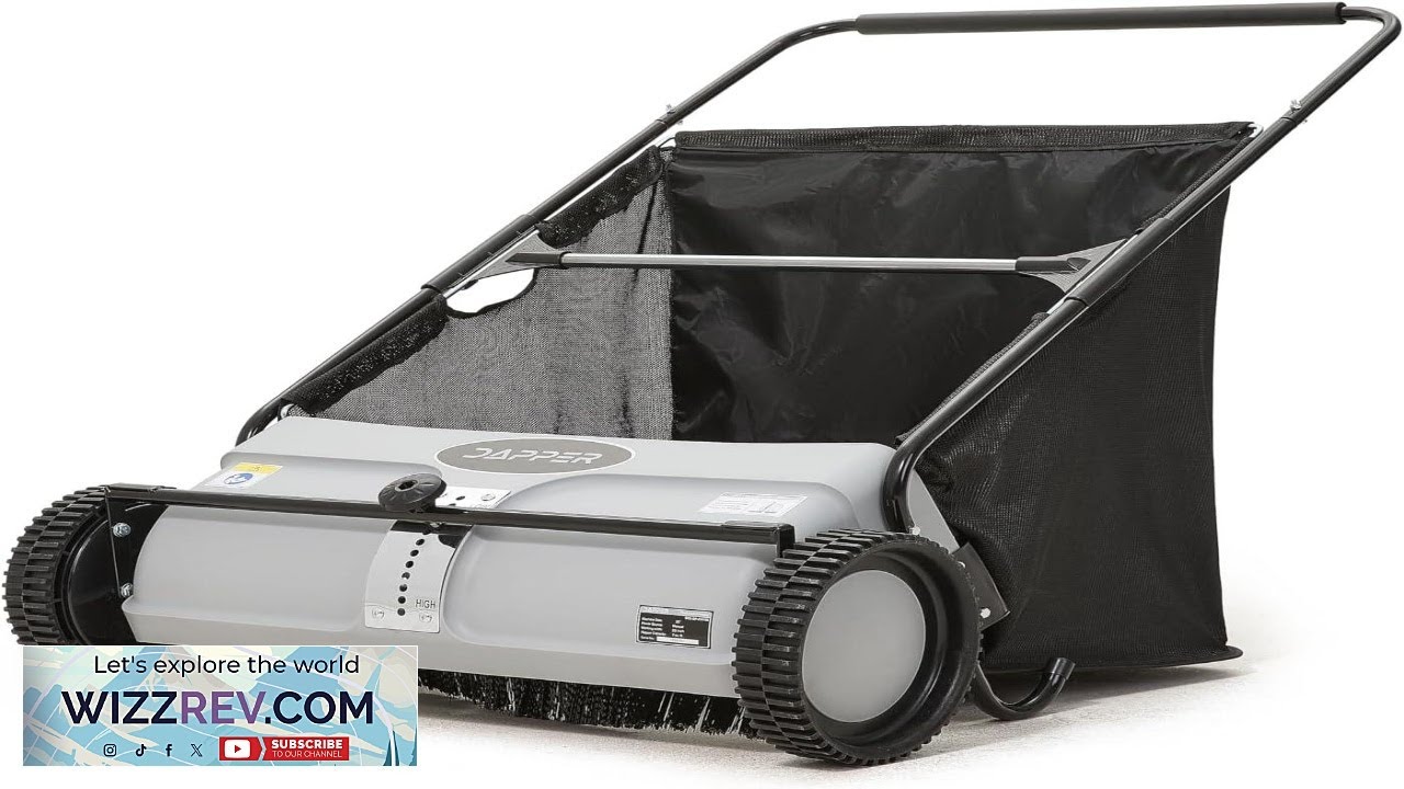 26 Inch Push Lawn Sweeper Grass Lawn and Leaf Cleanup Collector with Large