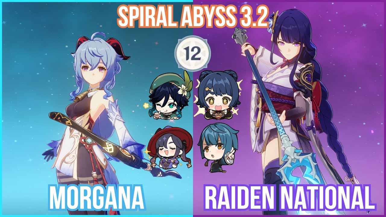 【GI】Spiral Abyss 3.2 Floor 12 - C0 Morgana & C0 Raiden National Full Star Clear Gameplay!