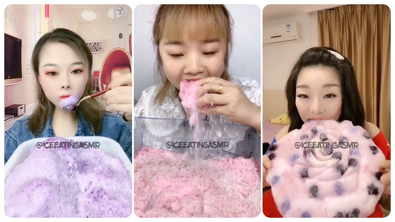 [ASMR] SHAVED COLORFUL & BIG ICE BLOCK EATING VIDEOS 🌸🦄🌈 4
