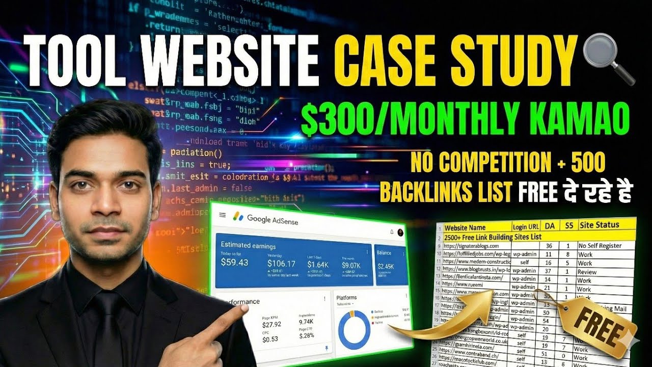 Tool Website Case Study 🔥 $300/Monthly कमाओ | Zero Competition + 500 Backlinks List FREE 
