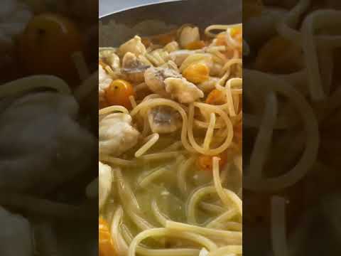 Spaghettoni with Monkfish, Cherry Tomatoes and Pistachio Pesto
