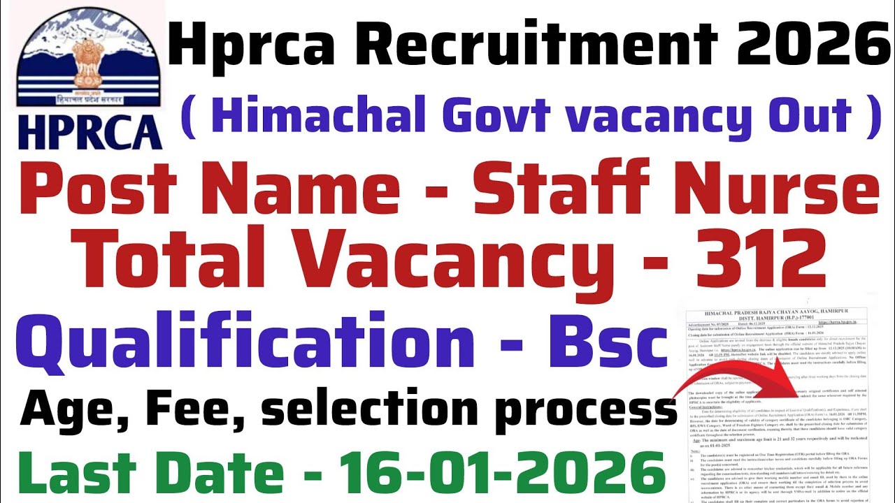 HPRCA Recruitment 2026 | Post Name - Staff Nurse | Total Post - 312 | Apply Online 