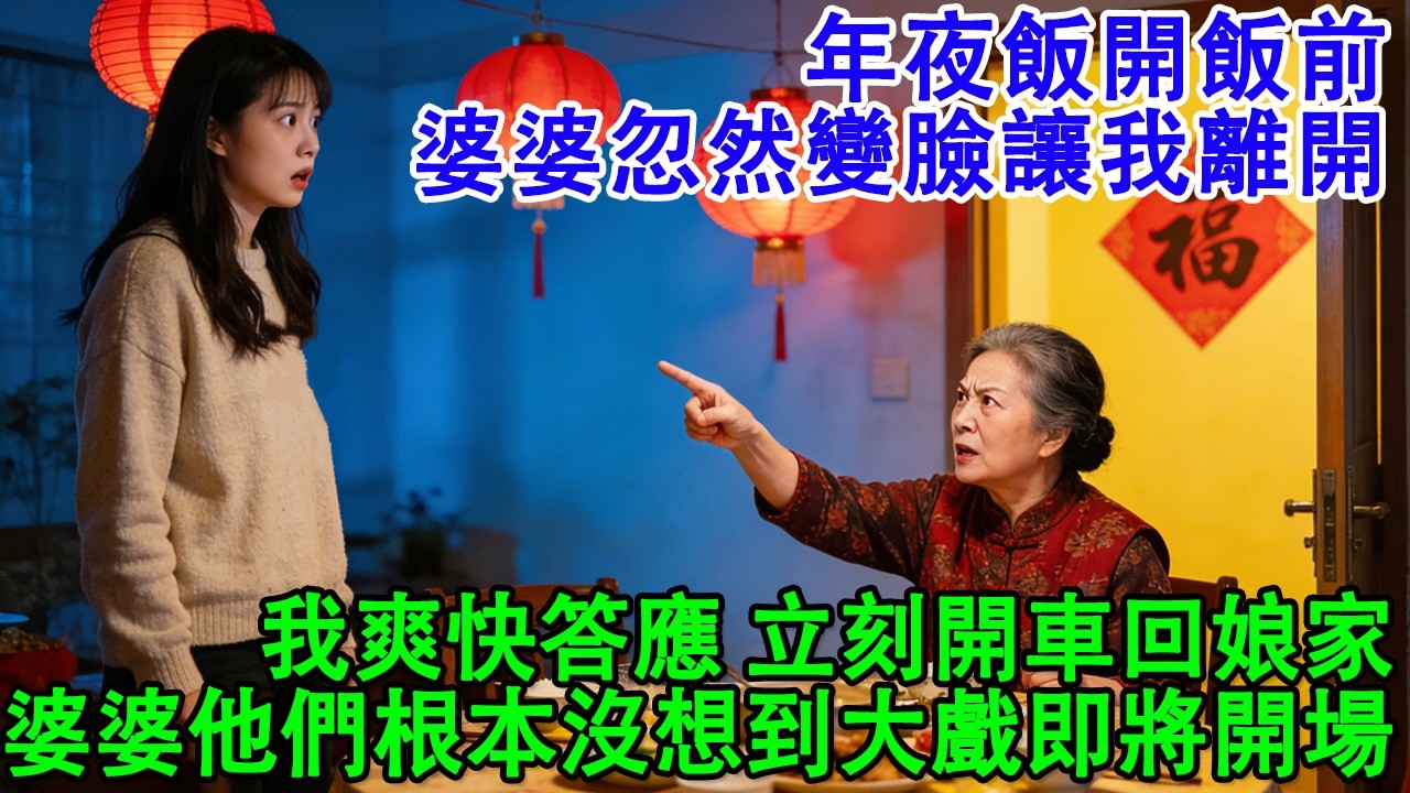 【完結爽文】年夜飯開飯前，婆婆忽然變臉讓我離開。我爽快答應，立刻開車回娘家，婆婆他們根本沒想到，一場大戲即將開場#婆媳 #家庭 #婚姻 #情感 #情感故事 #為人處世 #故事 #家庭故事 #家庭倫理
