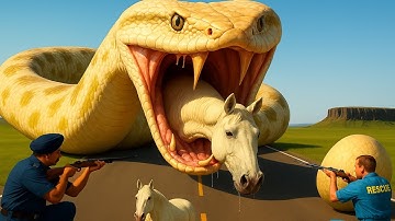 Brave Heroes Save Poor Horse From Ferocious Giant Python’s Attack | Realistic AI Animal Rescue Story