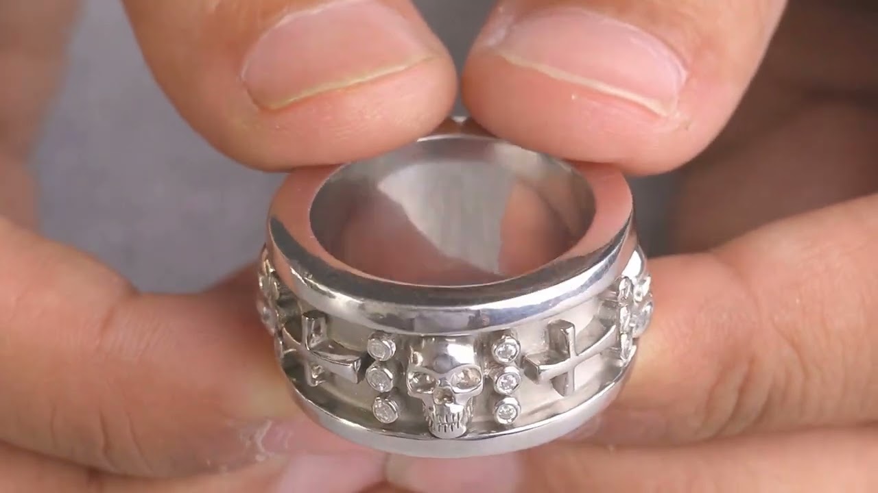 Skull Wedding Band For Men | Sterling Silver Skull Ring Mens| Badass Bikers Jewelry