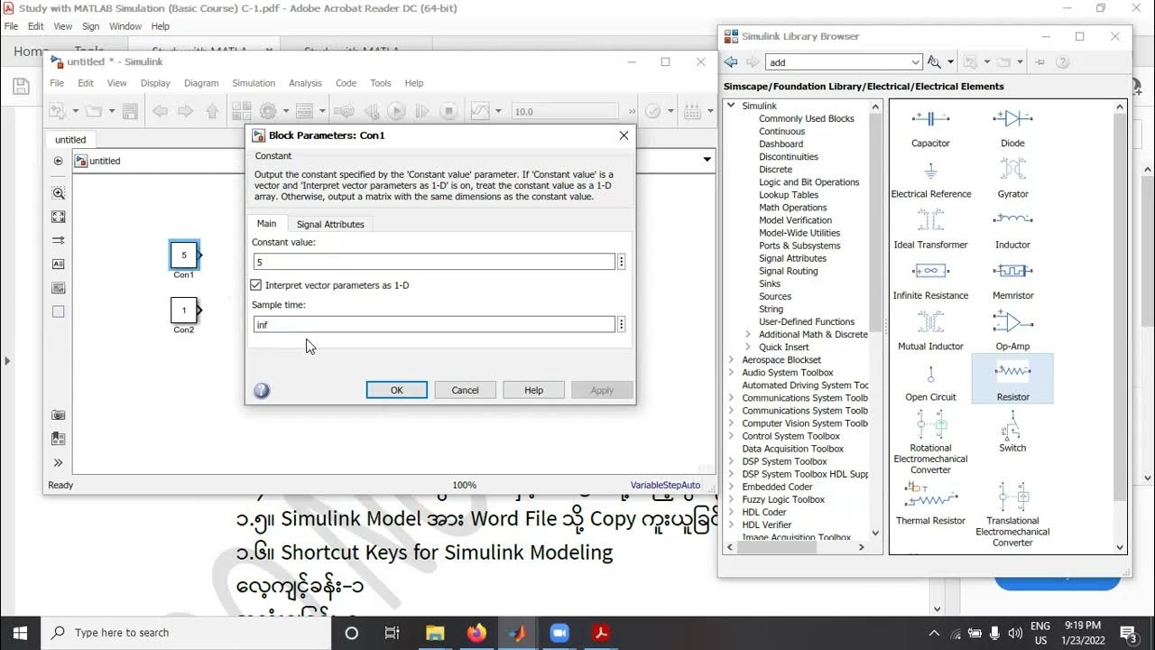 MATLAB Simulation (Basic Course) Art 1 2 Simulink Model Drawing 1 of 2 ...