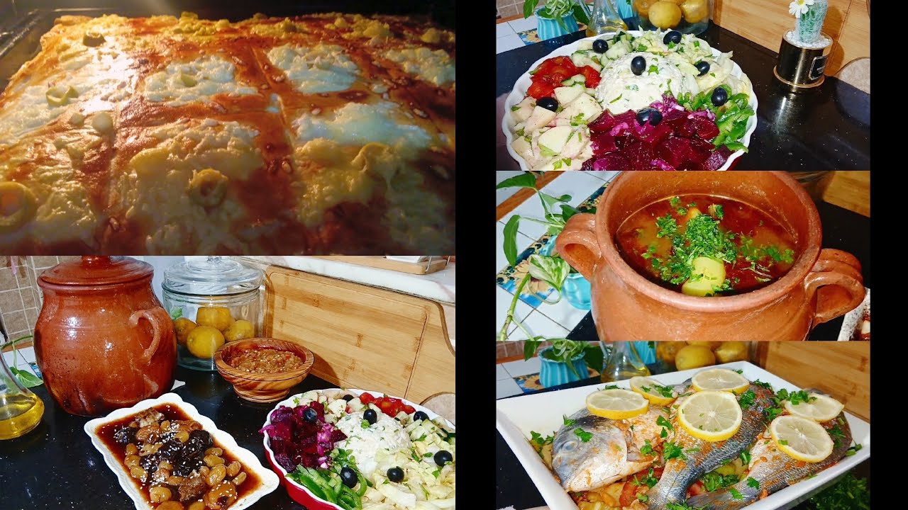 تحضير طاولة لافطار رمضان سمك الدوراد  شوربة فريك كوكا سلطة طحين لحلو 