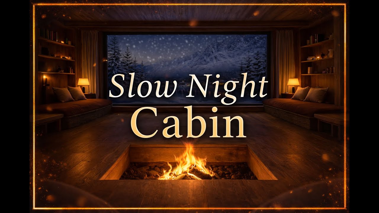 Slow Night Cabin 🕯️ Soft Fireplace & Silent Winter Night