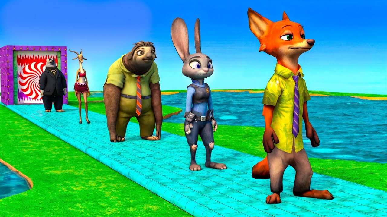 Paint Animals Zootopia Judy Nick Gazelle Fountain Crossing Animal Game