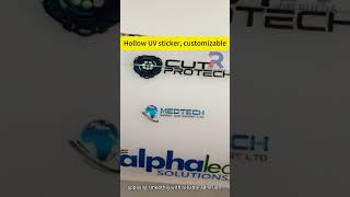 Custom UV Sticker with Clear Hollow-Out Details for Logo and Line Design Display.