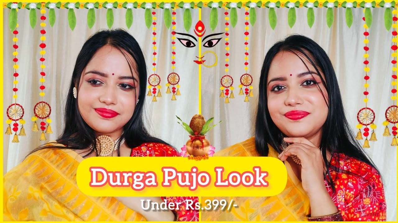 Pujo-Ready for Just ₹399!! | 💄✨ Durga Puja Makeup Look | Budget-Friendly Festive Glam! ✨