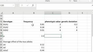 Calculate genetic deviation & allelic effects from given phenotypic information | MS Excel solution