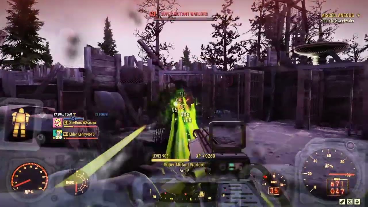 my tank build using a bloodied faster fire rate Ultracite gatling laser against mutants fallout 76