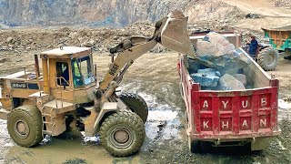 Heavy Rock 🪨 Loading by Caterpillar 966 Loader ! Powerful Dump truck Loading Video 🎦 