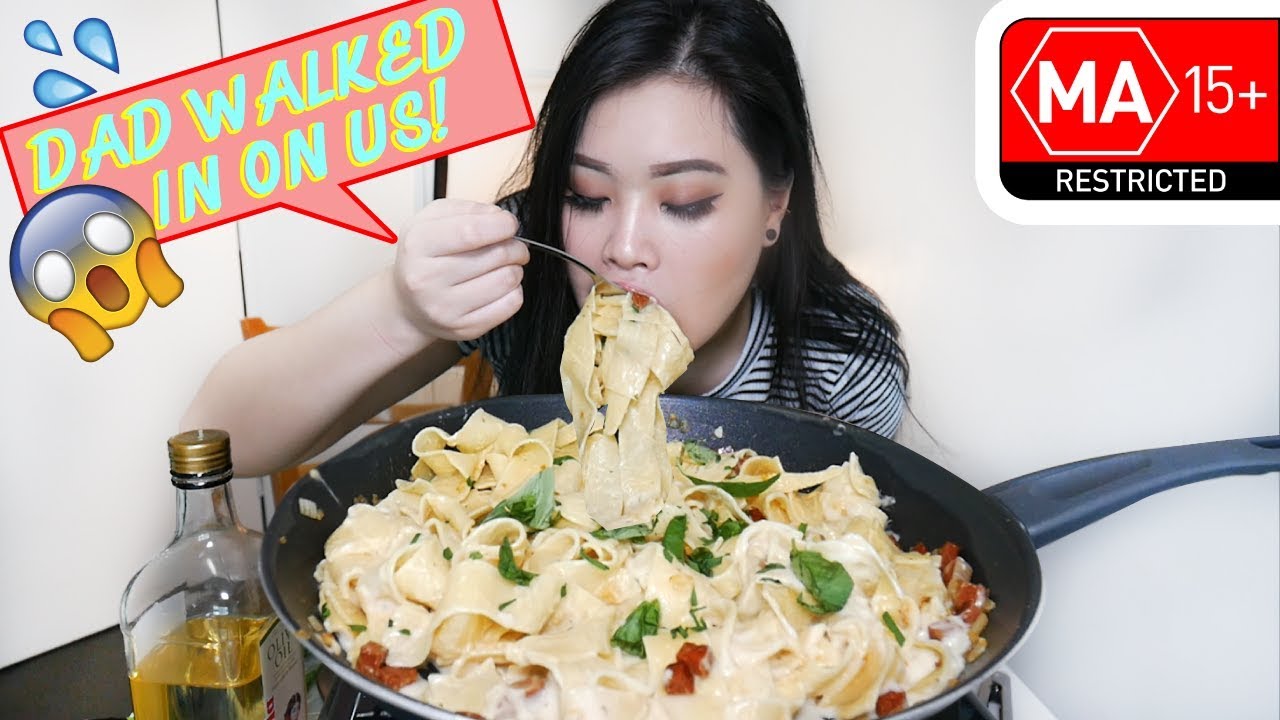 FETTUCCINE CARBONARA MUKBANG | STORYTIME