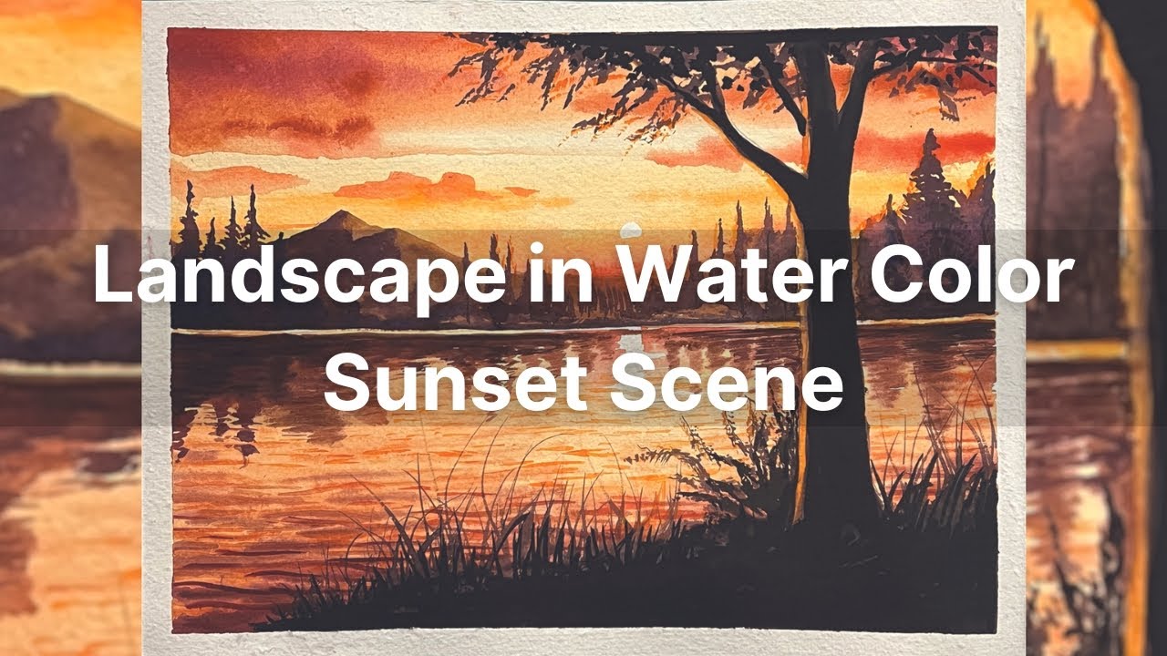 Landscape in Water Color Sunset | Landscape Painting Watercolor | Professional Level