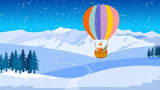 Snow fall mountain Santa travel balloon | Christmas Jingle bells music | cartoon Animated Video loop screenshot 1