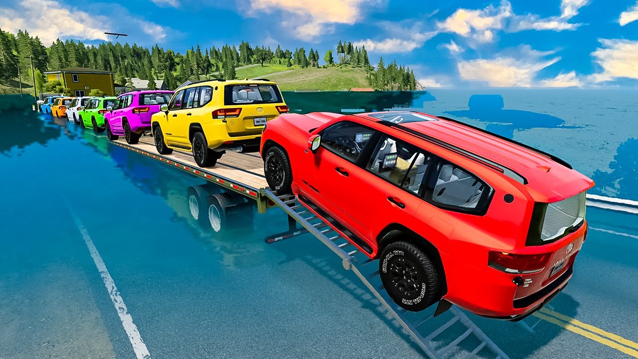 Flatbed Trailer McQueen | Lava Pothole vs Cars #9 - BeamNG.Drive Crashes