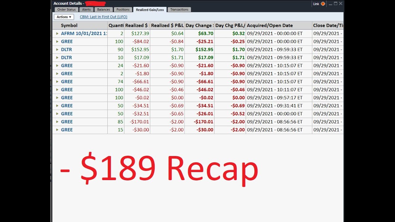 29 September 2021:- $189 Recap, GREE, DLTR, AFRM