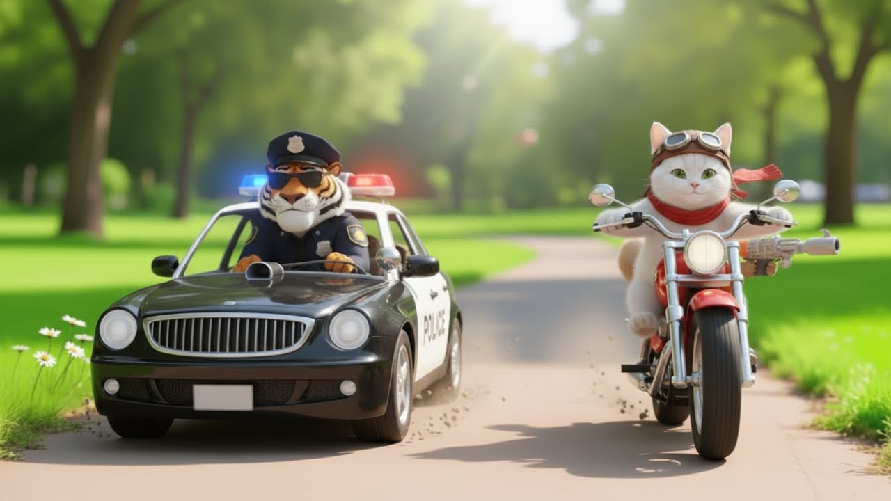 White Mama Cat Traffic Rescue Series | Police Car, Garbage Truck & Bus Crash Cartoons