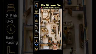 25x50 East Facing House 3D | 1350 Sqft | 2 BHK | Modern House Design | Luxury Interior | Day -1500