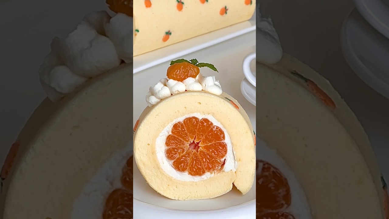 🍊🧡How to make Orange Creamy painted Cake Roll 