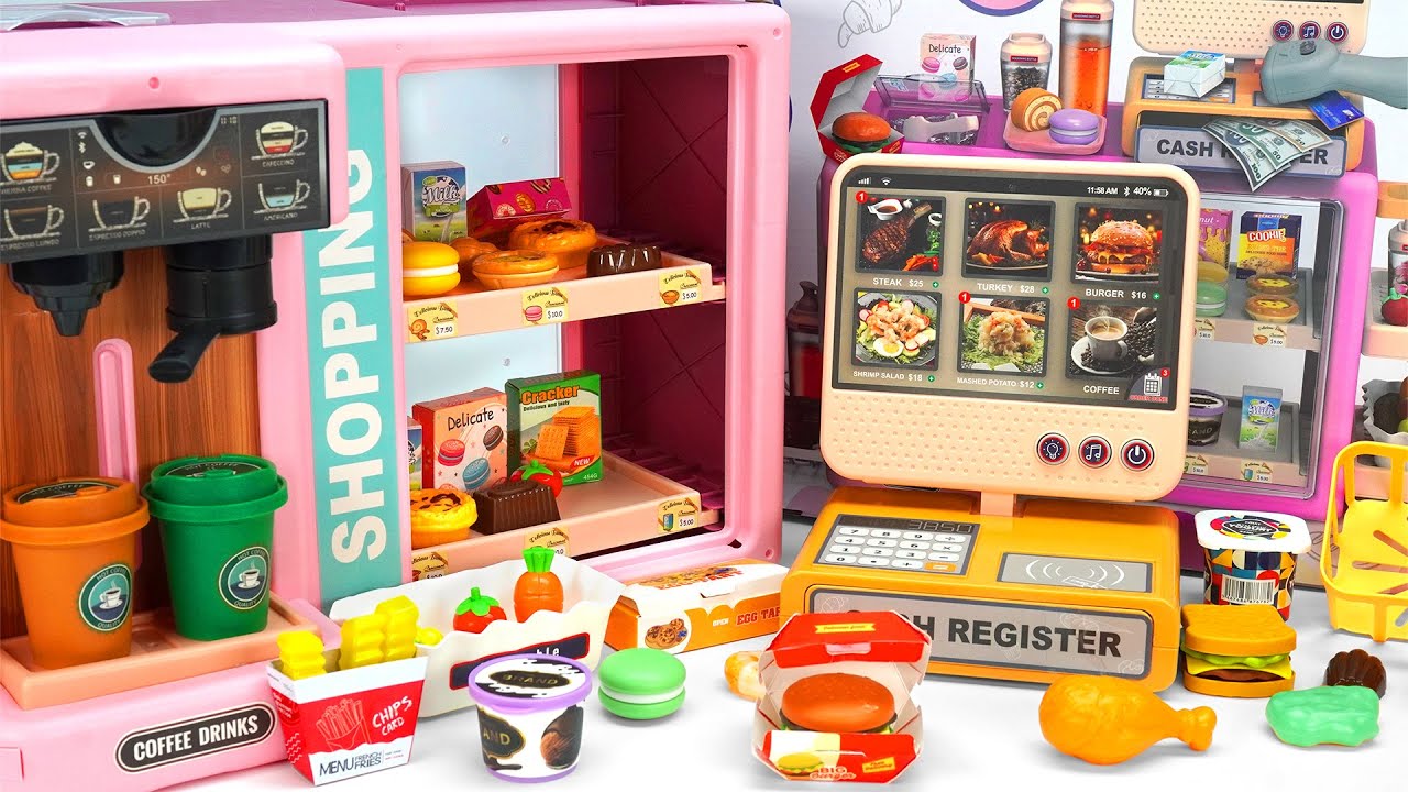 Satisfying Unboxing Coffee Machine Cash Register PlaySet ASMR | 장난감 계산대 놀이