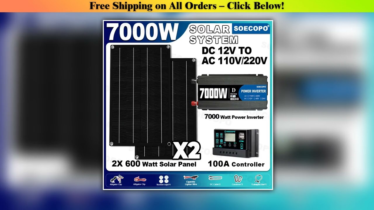 SOECOPO Portable 7000W Solar System Kit 2600W Panels DC 12 To AC 110V/220V Inverter and 100A