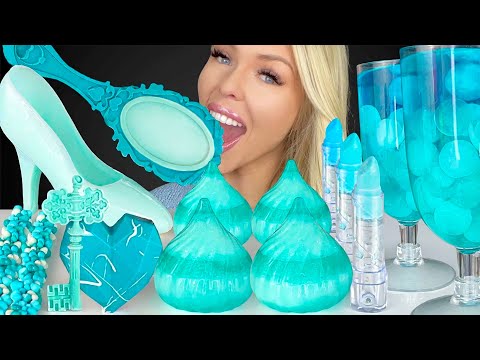 ASMR BLUE AND TEAL DESSERT, EDIBLE CINDERELLA GLASS SLIPPER, VINTAGE MIRROR BLUE POWERADE MUKBANG 먹방