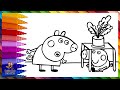 Dibuja y Colorea A Peppa Pig Y George Pig Jugando Al Escondite 🐷🔢 Dibujos Para Niños