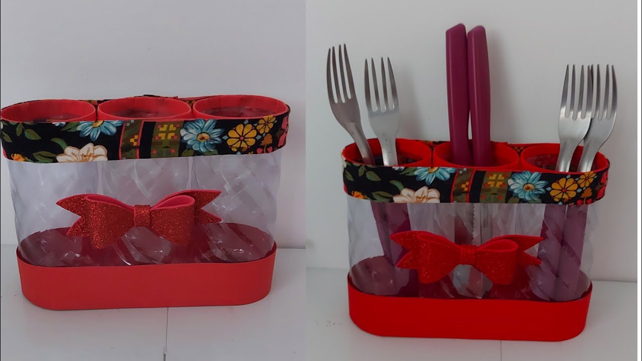 Porta talheres com garrafa de detergente | Faça você mesmo