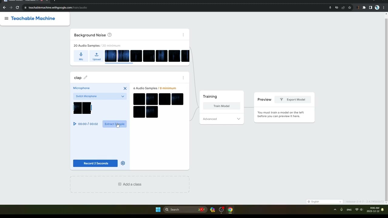 Clap and Snap Audio on Teachable machine