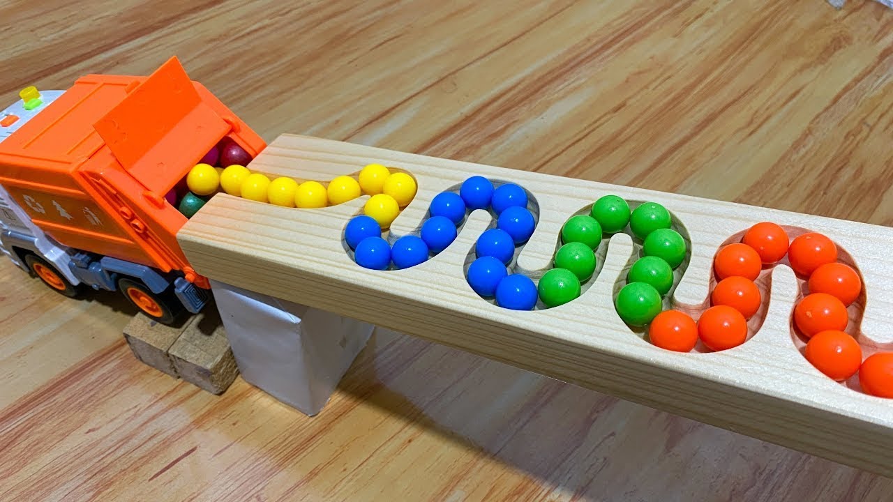 Satisfying Video Asmr Marble Run Race ☆ HABA Slope & Retro Makita Truck, Garbage Truck, Ambulance
