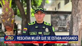 Policía arriesgó su vida para salvar a una mujer que era arrastrada por un río | Oro Noticias