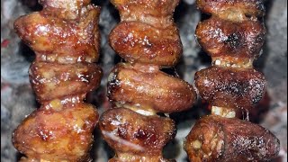 Куриные сердечки на углях