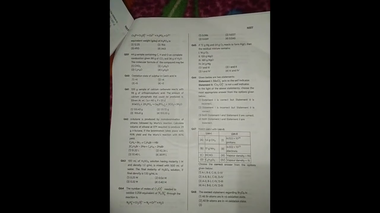 Chemistry MCQ for NEET...some basic concepts of chemistry and redox reaction