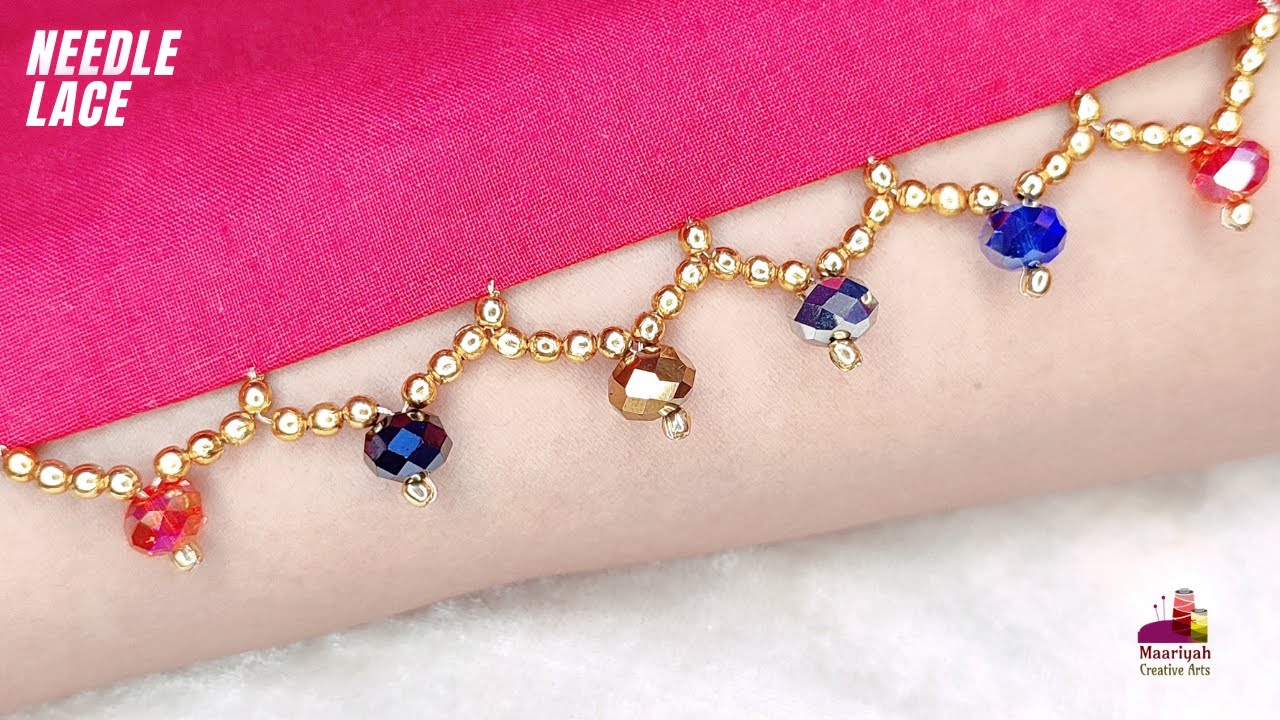Needle Lace Hand Embroidery Lace Design Using Pearls सुई धागे की