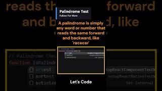 Check If String is Palindrome in JavaScript! #javascript #coding #webdevelopment #shorts