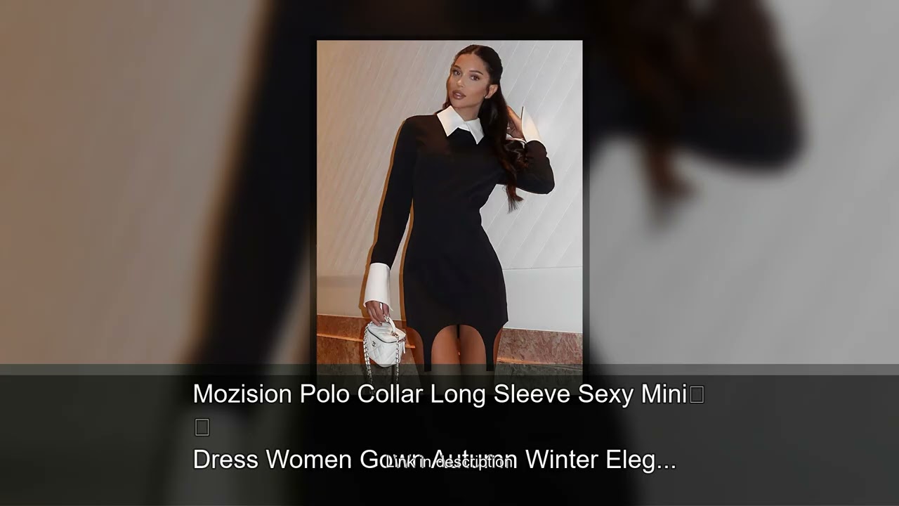 Mozision Polo Collar Long Sleeve Sexy Mini Dress Women Gown Autumn Winter Elegant Irregular Pat