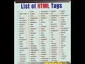List of HTML Tags 🔥|| #codinglife #coding #htmlcoding #bca #trending #codinglover