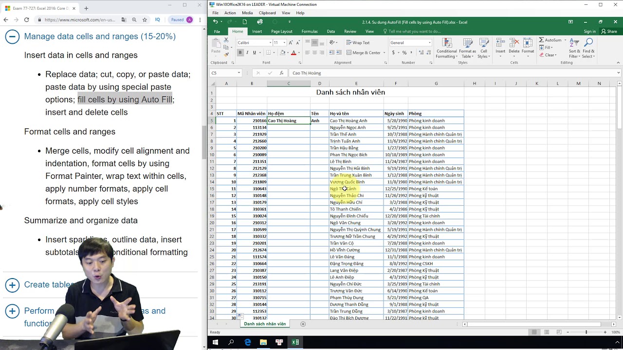 Ôn thi MOS Excel 2016: 2.1.4. Điền đầy dữ liệu sử dụng... - youtube