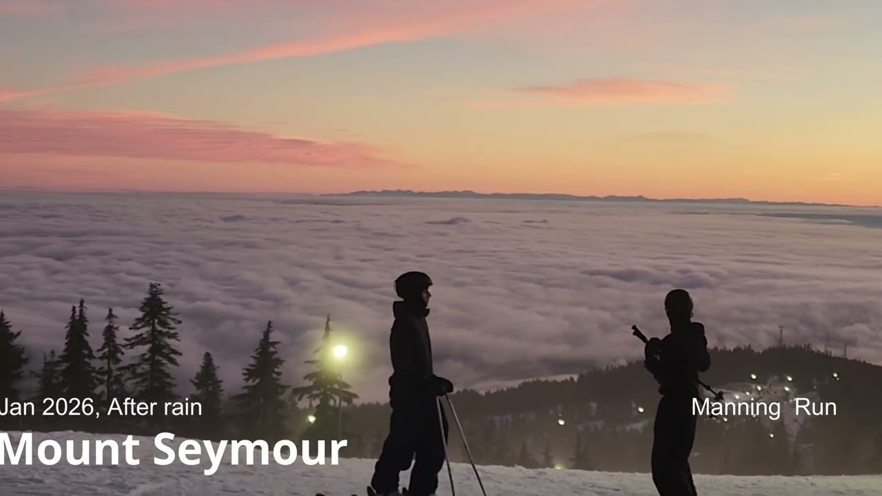 Mount Seymour complete green run manning above clouds