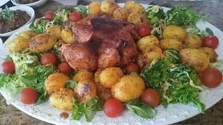 Pollo a la barbacoa con verduras غذاء متنوع و سريع, دجاجة بالبنة ديال الشواء مرافقة بالخضر والزعلوك