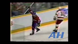 NHL Sep. 13, 1991 Tim Hunter,CGY v Mario Roberge,MTL (HL) Calgary Flames Montreal Canadiens