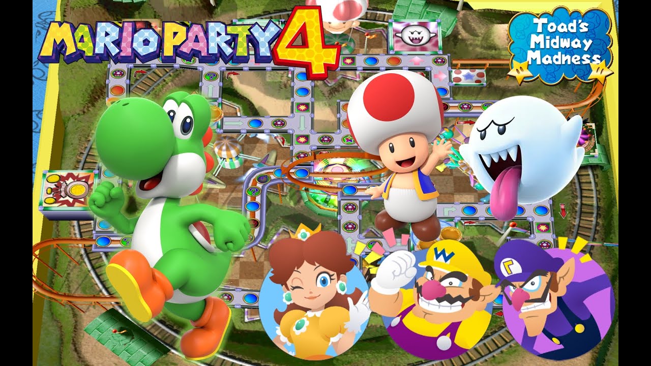 Mario Party 4 - Yoshi vs Daisy vs Wario vs Waluigi - Toad's Midway Madness