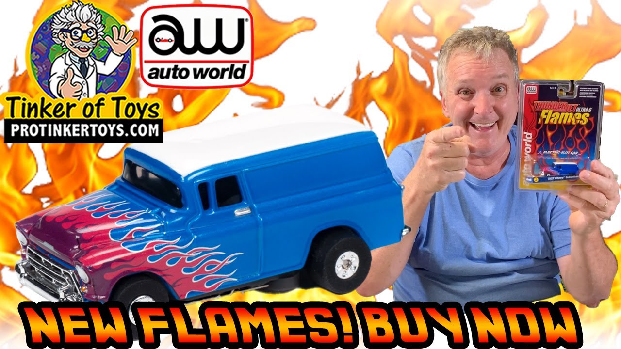 Auto World Thunderjet Flames R29 1957 Chevrolet Suburban HO Scale Slot Car
