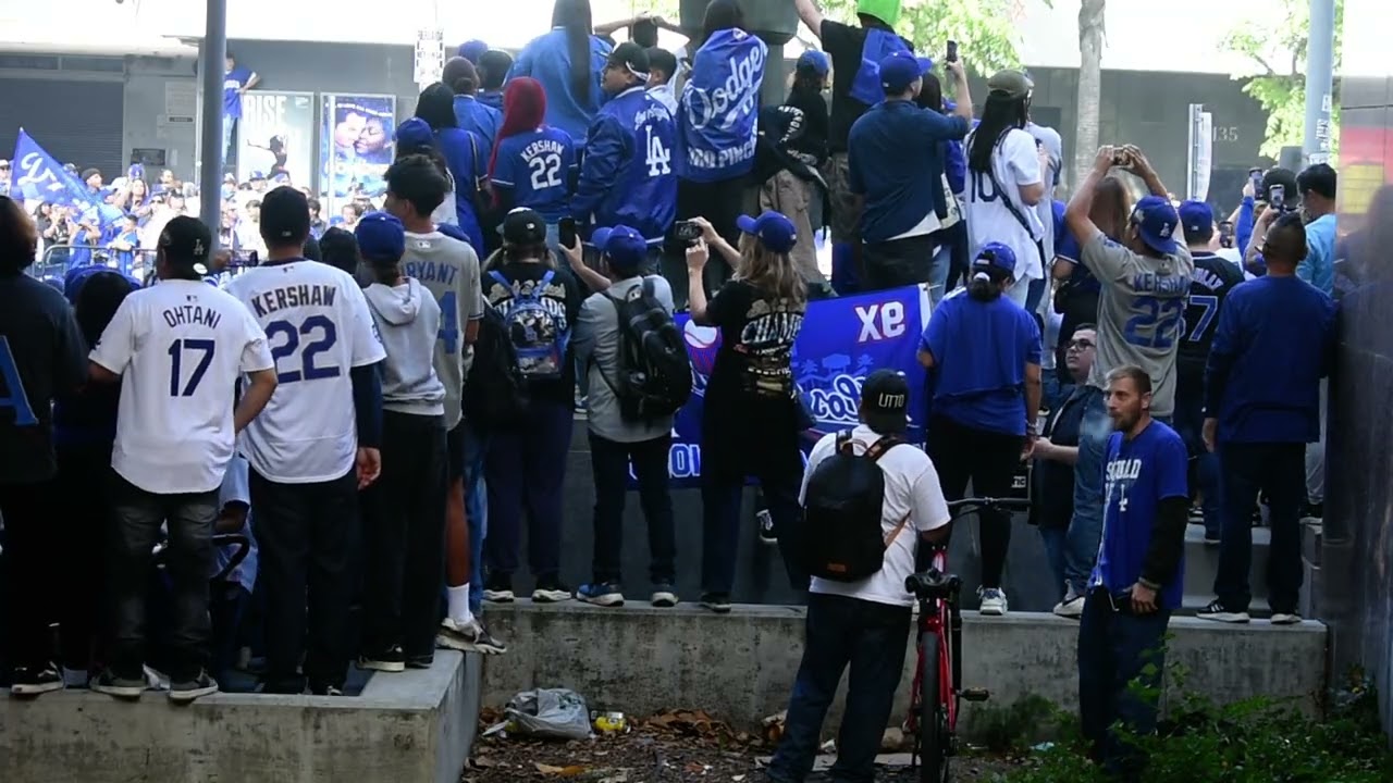 Dodgers Fans waiting for World Series Parade downtown Los Angeles November 3, 2025
